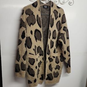 ITOO Italy Tan, Brown, and Black Leopard Open Front Cardigan. Neutral Colors.